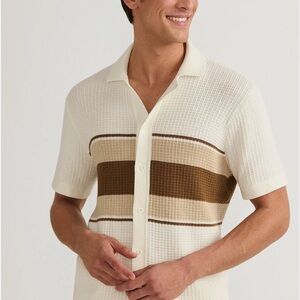Lands' End Men's White and Brown Casual Shirt